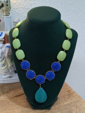DAVID AUBREY Statement Green and Blue Pendant Necklace